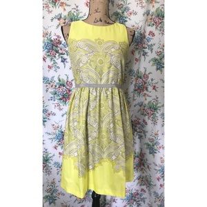 LOFT Yellow and Gray Paisley Dress